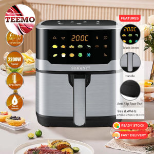 TEEMO 7.5L Air Fryer Non Stick Coating Visual Window Stainless Steel Smart Touch Screen Multifunction Oil Free Fryer Penggoreng Udara - Fulfilled by TEEMO SHOP