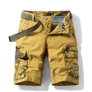 Cargo Shorts Men Spring Summer Breeches Cotton Bermuda Camouflage Denim Casual Multi-Pocket Pants Mens Cargo Short Orange