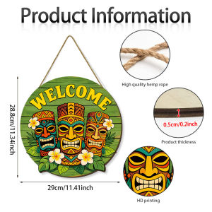 [COD] Hawaiian-front door party decoration sign summer totem rustic farmhouse round wooden sign