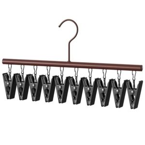 TAQ57 10 Clips Clothes Drying Hanger Wooden Metal Clip Socks Hanging Rack Storage Accessory Non-slip Wooden Storage Rack Dormitory Student