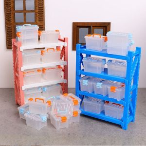 DOWNA Nhiều màu sắc Kệ kho cho nhà búp bê Hộp trong suốt Nhiều lớp Giá đỡ mô hình cảnh Sáng tạo Nhà chơi Mô hình hộp công cụ nhà búp bê Đồ trang trí nhà búp bê