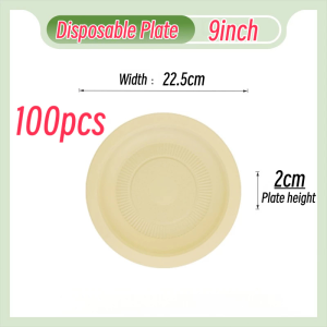 100pcs Disposable Plate 9" Bamboo fiber Extra Strong Extra Thick Microwave Safe Paper Plate Cut Oil