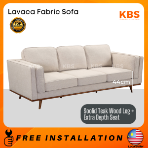 (FREE Installation+Shipping) KBS Lavaca 3 Seater Teak Wood (Kayu Jati)  Sofa / Water Repellent Fabric / Dark Grey / Extra Solid Wooden legs / Large Size / 218W x D100 x H84 cm