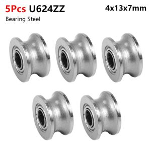 OURTOUR 1/5Pcs Carbon Steel Bearing Steel Pulley Bearing Sealed Ball U624ZZ V624ZZ Ball Bearing U Groove V Groove Guide Track Roller Bearing for Rail Track Linear Motion Systems