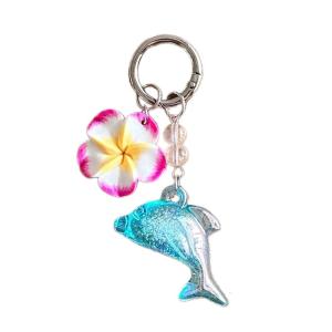 Vui tươi hình cá heo Keychain hoa giọng nhựa nghề thủ công Charm Mặt dây chuyền lý tưởng cho học sinh nữ
