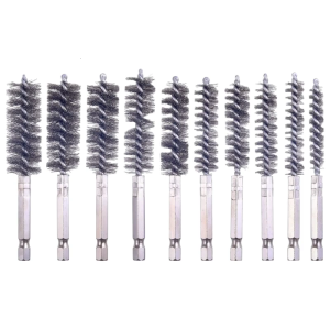 Industrial 10 Piece Stainless Steel Hexagonal Shank Brushes Assorted Size Metal Cleaning Polishing Workshop Tool