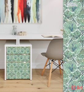 EZ Art Wallpaper Peacock self adhesive 10m x 45cm 2D embossed elegant classical peacock chinois - blue green new