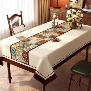 Light Luxury American Long Tablecloth PVC Waterproof Tablecloth Striped Checkered Tablecloth 6-8 Seat Cover Cloth