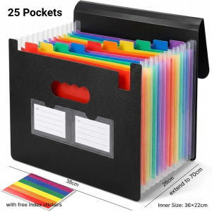 Long Expanding File Folder with Lid 25 Pocket Paper Document Organizer Storage Box Desktop Organizer Office Supplies