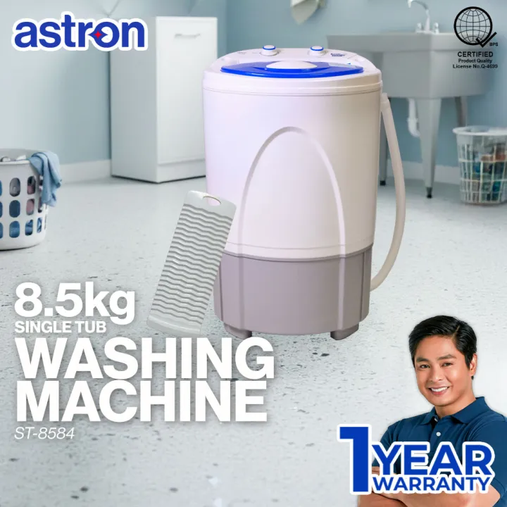 Astron ST 8584 Single Tub Washing Machine - 8.5 kg Capacity | Heavy Duty | Durable | Efficient | Free Washboard