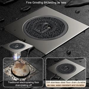 【304 Stainless steel panel】Odor-proof floor drain with cover