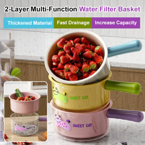 🥳Hot Sale🥳Household Double Plastic Draining Basin Vegetable Basin Wash Basin Fruit Plate Filter Double Layer Vegetable Washing Basket Drainer Collapsible Plastic Kitchen Sink Colander Thickened Fruit Bowl For Living Room Filter Basket Household