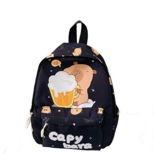 WEIYA น้ำหนักเบา กระเป๋าเป้เด็ก ความจุขนาดใหญ่ ไม่ซึมน้ำ กระเป๋าหนังสือรูปสัตว์การ์ตูน น่ารัก ไนลอน กระเป๋านักเรียนคาปิบารา โรงเรียนอนุบาล