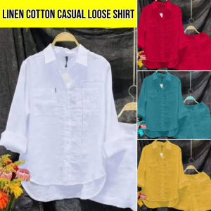 Multi-Colored Cotton Linen Suit for Women 2PCS Long Sleeve Shirt Wide Leg Shorts Set Summer Sun Protection Outfit