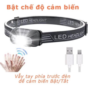 Đèn pin đội đầu siêu sáng cảm ứng bằng tay 1 bóng LED chống thấm nước IPX6 đèn đeo trán cảm biến pin trâu - MOGEE