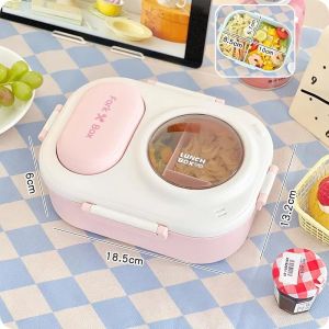 Cute Plastic Lunchbox with Divider Bento Box Spoon Fork Plastic For Office Workers And Students For Adult Kids Unidade Lunch Box For Students Food Storage Box Kitchen Storage