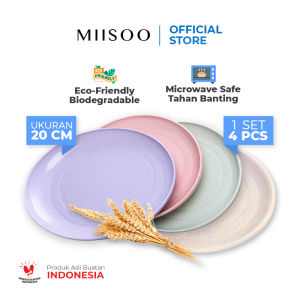 MIISOO 1Set Piring Isi 4Pcs 20cm/Piring Makan Saji Bulat Gandum Wheat Straw Piring Snack Bahan Jerami Gandum Tahan Banting