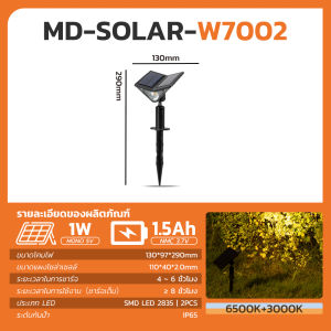 MODI ไฟปักสนามโซล่าเซลล์ เปิดได้ 2 สี ไฟแต่งสวน โคมไฟพลังงานแสงอาทิตย์ กันน้ำ เปิดปิดออโต้
