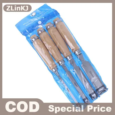 ZLinKJ ชุดสิ่วแกะสลักไม้6 12 18 24มม. 4ชิ้นสำหรับงานไม้ที่มีอุปกรณ์แกะสลักตามหลักสรีรศาสตร์เครื่องมือเสริม DIY