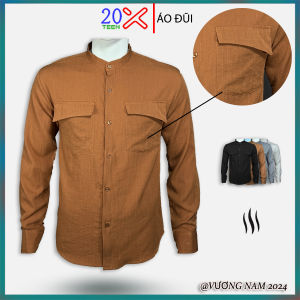 Áo sơ mi nam chất vải ĐŨI cổ tàu form rộng tay dài 2 TÚI VNO121