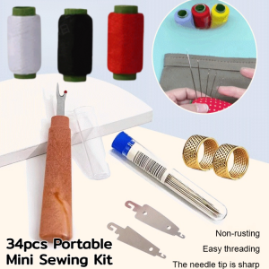 34pcs Portable Mini Sewing Kit Hand Sewing Tool Set Leather Sewing Set Tool Hand Stitch Needle Thread Thimble