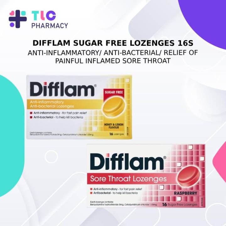 DIFFLAM SUGAR FREE LOZENGES 16S/ RASPBERRY/ HONEY LEMON/ Anti ...