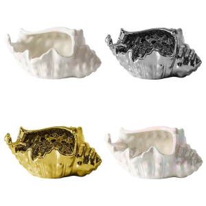 Flexible Ceramic Accessories Tray with Conch Shaped Holder for Countertop Dresser Bathroom Styling