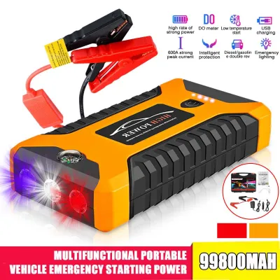 แบตเตอรี่รถยนต์ฉุกเฉิน 2-in-1 4USB จั้มสตาค์ 98000 mAh จั๊มสตาร์ท ชุดจั้มสตาร์ท + USB 4 พอร์ท หน้าจอแสดงผลดิจิตอล Jump Start Power Bank แบตเตอรี่ สำรอง จั๊มแบต จั๊มรถ ไฟฉาย ในตัว พร้อมโหมดฉุกเฉิน ครบทุกฟังก์ชั่นการใช้งาน