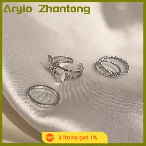 Aryio 3Pcs 4Pcs Hip Hop Punk Open Adjustable Rings Set Womens Ring Butterfly Metal Finger Ring