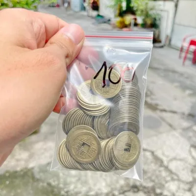 *ĐỒ CHUẨN* Túi 100 Đồng xu hoa mai 5 cánh kim tiền mạ vàng cỡ nhỏ 3cm để ví tiền két sắt phong thuỷ