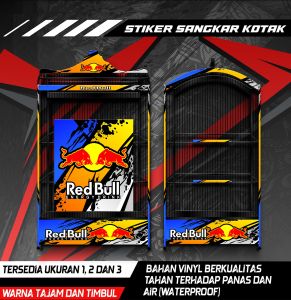 Stiker Decal Sangkar Burung Kotak Kosan Koper Kenari Cendet Cucak Ijo Desain Red Bull Anti Air