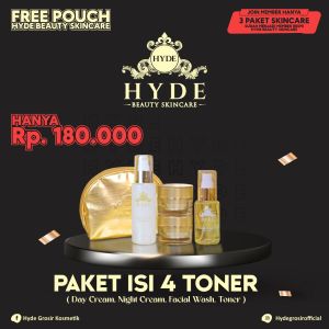PAKET ISI 4 TONER SKINCARE MEREK HYDE (DAY CREAM NIGHT CREAM FACIAL WASH & TONER) BASIC SKINCARE HYDE BEAUTY SKINCARE FREE POUCH READY COD