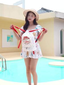 Cartoon double-shoulder swimming bag large-capacity dry and wet separation bag waterproof bathing beach bag travel drawstring storage bag