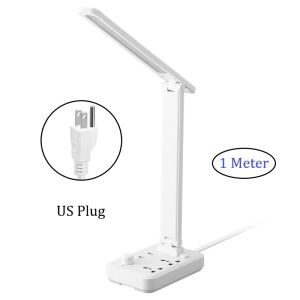 socket With 2 universal plug and 2 USB port charging with foldable reading lamp LED night light Extension outlet with Safety Switch Protection 1 Meter Extension Cord USB desk lamp