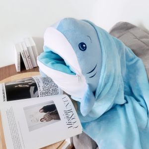 ฉลาม ตุ๊กตาฉลาม ขนาด100CM. 2IN1 มาพร้อมผ้าห่มสุดนุ่ม ตุ๊กตาตัวใหญ่ ของขวัญให้แฟน | Smileylife Shop