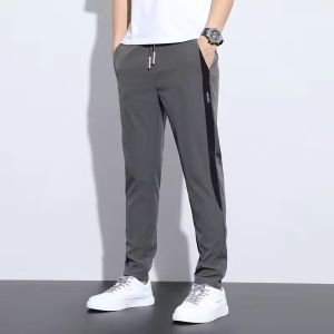 Men Ice Silk Pants Summer Quick Dry Mesh Air Conditioning Fabric Anti Static Loose Fit Casual Trousers for Hot Weather