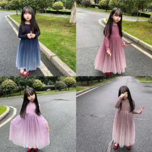 Váy Công Chúa Bé Gái Dài Tay Màu Loang Phong Cách Hàn Quốc