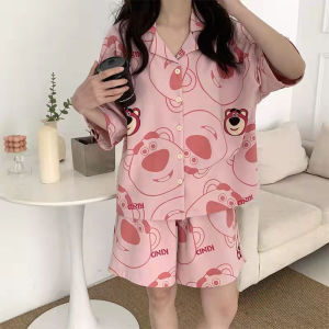 Piyama Cute Baju Tidur Pink Premium Sleepwear Pajamas Wanita Setelan 7324
