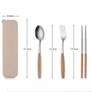 Stainless Steel Bamboo Spoon&Fork Chopsticks Setw/ Container amboo Grip Spoon Chopsticks Fork Travel Tableware Made of premium stainless steel with comfortable bamboo handles including spoon fork and chopsticks. Comes with a compact storage box