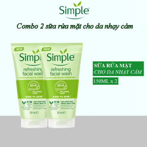 Combo 2 sữa rửa mặt Simple cho da nhạy cảm Refreshing Facial Wash Gel 150ml sạch thoáng lành tính màu xanh lá