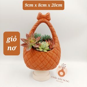 Chậu đất nung chậu sen đá -Giỏ nơ miệng chậu (ngang 9cm dọc 8cm) chiều cao 20cm