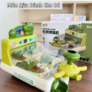 Máy Bắn Bóng Pinball Mini Hình Cá Sấu Chế Độ Tính Điểm Có Đèn Nhạc Vui Nhộn Rèn Luyện Phản Xạ Cho Bé (Màu xanh lá)