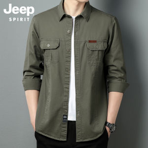 JEEP SPIRIT Mens Long Sleeve Shirt American Cargo Coat Casual New 100% Cotton Fashion Oversized Top 8XL
