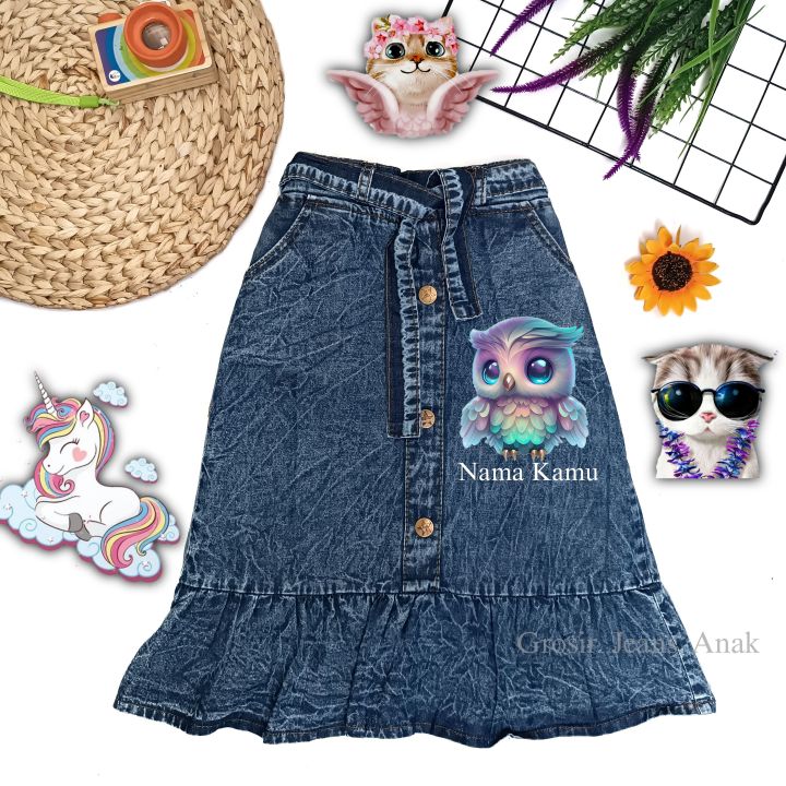 ROK ANAK PEREMPUAN / ROK JEANS ANAK CUSTOM NAMA / ROK PANJANG ANAK 2-12