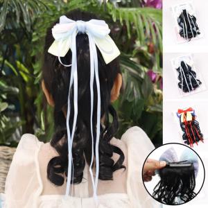 Childrens Curly Ponytail Wig with Bow – Natural Color Hairpiece for Girls Kids Birthday Party Wear