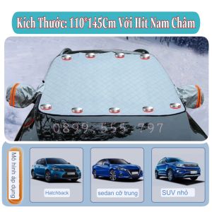 Bạt phủ che nắng BẢO VỆ GƯƠNG TRÁNG NHÔM kín đầu xe kính lái xe hơi ô tô loại trùm gương dây kéo có lớp bông chống nóng Mẫu xe áp dụng ] : hatchback sedan SUV. Trọng lượng 500gr - Bạt chắn nắng kính lái không gương