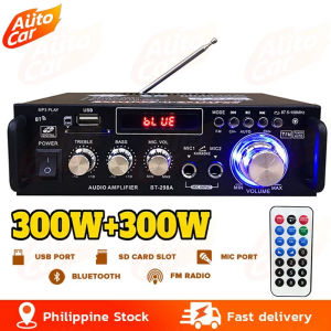 1000W AV-588BT Mini Amplifier 12V/220V Bluetooth 5.0 Stereo Audio Player Power Amplifier Car Home with Remote Control 2.0 Channel Car Audio Power Bass Music Play