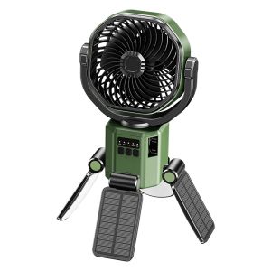 OATSBASF Portable Outdoor Camping 6000mAh Solar Fan with LightHanging FanAuto Shaking Head Ceiling fan