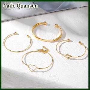 Caile 4Pcs Bohemian Metal Knot Heart Cuff Bangle Bracelet Set For Women Geometric Open Bangle Female Fashion Jewelry