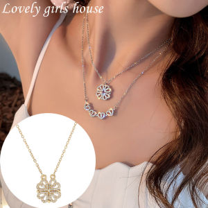 【♡Lovely girls house♡】Vòng Cổ Mặt Dây Chuyền Nam Châm Bốn Lá Hình Trái Tim Thiết Kế Mới Cho Nữ Quà Tặng Trang Sức Bằng Thép Titan Zircon Thời Trang Cho Nữ